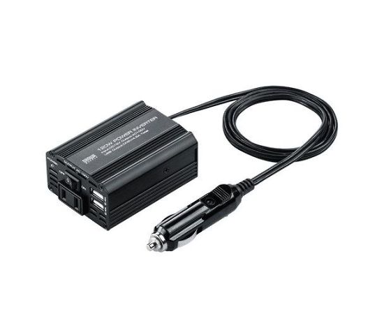 アズワン インバーター DC12V→AC100V/120W EA812JA-54 1個●車内でAC電源とUSB電源が取れる、120Wカーインバーター。AC差込口を1個、スマートIC内蔵のUSB電源ポートを2ポート搭載。●対応車種／DC12V マイナスアース車 ※一部の輸入車などの車種によっては、シガーソケットのコネクタ形状が異なり、使用できない場合があります。●車のアクセサリソケットに家庭用コンセントとUSB電源ポートを設置できるカーインバーターです。●AC差込口を1個、USBポートを2ポート搭載しています。●USBポートは、2ポート合計で最大4.8Aの出力が可能で、接続機器を自動認識し、機器に合わせた最大出力で急速充電が行えます。●手に収まるコンパクトボディで、場所を取らずスタイリッシュです。●合計120Wまでの機器を使用することができます。●保護回路を搭載した安心設計です。●車内でAC電源とUSB電源が取れる、120Wカーインバーター。AC差込口を1個、スマートIC内蔵のUSB電源ポートを2ポート搭載。●入力電圧：DC12V●出力電圧：AC100V●定格出力：120W（最大150W）●サイズ（W×D×H）mm：83×63×38●コード長：約1m●重量（g）：約240●USB出力電圧・電流：DC5V/4.8A ※1ポートあたり最大2.4A●出力周波数：55Hz●出力波形：擬似正弦波●保護回路：高電圧入力保護、低電圧入力保護、逆接続保護、出力過負荷保護、出力短絡保護、高温保護、USB過電流保護●使用温度範囲：0〜40℃●USBポート数：2●付属品：ケーブルクリップ×2●対応機器：AC100Vで動作し、出力が120Wを超えない家庭用電気製品●充電対応機器：各種スマートフォン・タブレット・iPad・iPhone・iPod その他、5V/2.4Aまでの出力で充電可能な機器●コネクタ（入力）：シガープラグ