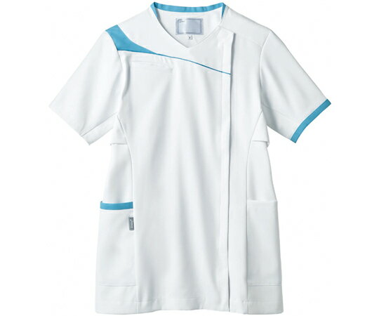 アズワン スクラブ レディス 半袖 ホワイト×ウォームブルー 3L CHM354-0104 3L 1枚