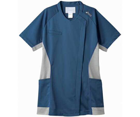 アズワン スクラブ レディス 半袖 ブルー×グレー L CHM356-30 L 1枚
