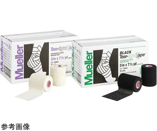 MUELLER ティアライトテープ 76mm ブラック 1箱（16巻入） 130643 1箱(16巻入)●皮膚表面の形状にぴったりフィットできるひだ状の構造になっています。●テープが薄く装着時に違和感が少ないソフト伸縮テープです。●汗に強く、併用のテープの効果をより発揮します。●サイズ：幅76mm×長さ6.8m（伸長サイズ）●材質：コットン、合成ゴム●カラー：ブラック