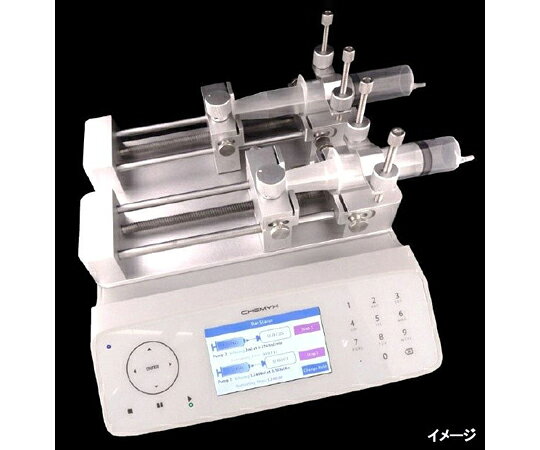 Chemyx プログラマブルシリンジポンプ ヒュージョンタッチ4000（注入、吸引、デュアル、タッチパネル） 1台●2つの独立したポンプチャンネル搭載のデュアルモデルです。各チャンネルは異なるシリンジサイズや送液条件が設定でき、同時または個別の運転制御が可能です。●各ポンプチャンネルを交互に注入吸引させる連続プッシュプル運転ができます。●静電式タッチカラーパネル搭載で注入吸引切替可能。●●参考情報●その他シリンジポンプに関する情報はこちら(/a)●適用シリンジサイズ：0.5μL〜100mL●シリンジ数：Pump1／1本、Pump2／1本●運転モード：注入、吸引●プログラム機能：搭載（最大20Steps）●フローレート：●駆動力（水平方向）：29kg●モーター分解能：0.0293μm／ステップ●精度：±(0.35％●再現性：±(0.05％●環境条件：+4〜40℃（湿度20〜80％）●ディスプレイ：4.3インチ 静電式タッチカラーパネル●サイズ：W28×D31×H21cm●重量：6.9kg●入力電源：AC100V 50／60Hz●電源コード長：約1m ※シリンジは付属していません。