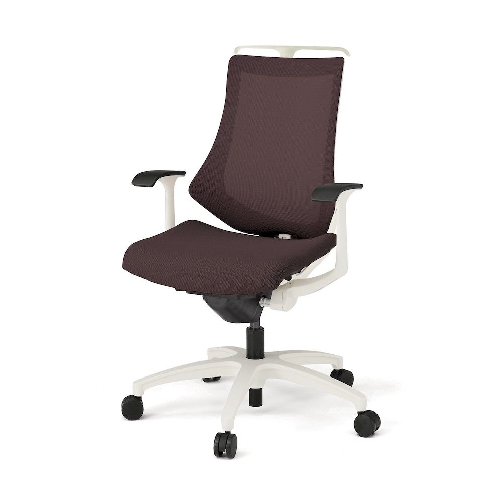 イトーキ エフチエア プレーンメッシュバック ハイバック ハンガー付 固定肘 ホワイトフレーム 抵抗付ウレタン双輪キャスター W9×H2/チョコレートブラウン KG175JVHM-W9H2 1個