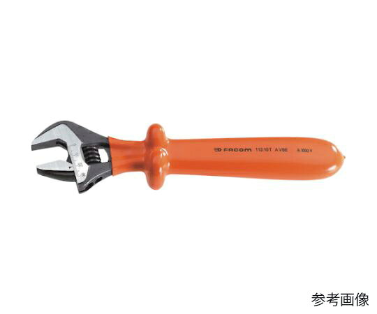 Facom 絶縁アジャスタブルレンチ 210mm 113.8TAVSE 1個●フィンガーストップ付きモデルです。●絶縁材でカラーコーティングしています。●最大口開き（mm）：27●全長（mm）：210●電気作業安全のためEN60900規格準拠●1000V絶縁仕様●ワーム：左回転●原産国：フランス●コード番号：350-5734