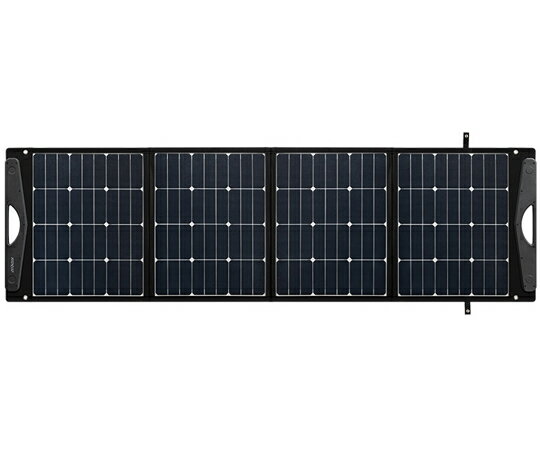JVCケンウッド ポータブルソーラーパネル 180W BH-SV180 1台●ビクターポータブル電源BN-RFシリーズに対応したポータブルソーラーパネル。かんたんに持ち運べる折りたたみ式です。●最大24％の高変換率ソーラーパネル（4面）を搭載し、最大180Wの高出力を実現！（※発電量は、実際の日射や設置場所などの環境により大きく変化します。）●USB端子による充電・給電が可能（2口を同時に使用できます。）ソーラーパネルからスマートフォン等へ直接給電ができるUSB出力付き。●太陽の直射日光を受けるようにパネルを開いて設置することで、USB出力からスマートフォン等へ直接給電できます。 ※USB接続ケーブルは市販品をお使いください。●自立する折りたたみスタンド付き。●信頼の国内メーカー品質モデルオーディオやプロジェクター、ヘッドホン・イヤホンなど、さまざまな製品で培った『ビクター』の品質管理基準をクリア。国内家電メーカーとしての高い安全性を確保しています。●ポータブル電源とポータブルソーラーパネルをつなぐ延長ケーブルはJVCのBH-SC5が使えます。●対応機種：BN-RF1500/BN-RF1100●パネルタイプ：単結晶シリコンパネル●最大出力：180W●変換効率：24％●定格電圧：22.3V DC●定格電流：8.06A●開放電圧：24V DC●短絡電流：9.72A●USB出力：【USB Type-A×2】 5V DC10W（※2個の端子合計の最大出力です。）●動作温度：-10〜-65℃●収納寸法（突起物除く）：幅550×高さ510×奥行き45mm●外径寸法（突起物除く）：幅1,896×高さ550×奥行き25mm●質量（重さ）：5.3kg●付属品：ポータブル電源接続ケーブル（3.0m）●保証期間：お買い上げ日より12ヶ月●※本機は防塵・防水仕様ではありません。67237970f.jpg