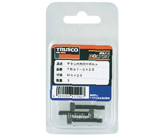 トラスコ中山 六角穴付ボルト　チタン全ネジ　強度Ti2　M6X12　3本入 TB97-0612 1パック(3本入)