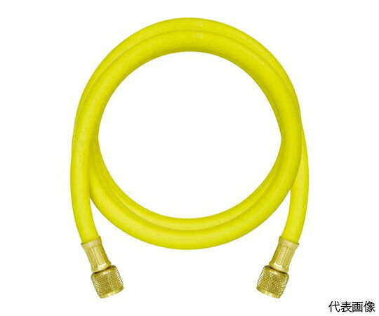 ●大口径・大流量のため、作業時間を大幅に短縮できます。●新冷媒対応の高耐圧構造で、安全な作業ができる高性能ホースです。●防浸用のゴム層と特殊ナイロン層の4層二重防護で、CFC・HCFC・HFCに対応します。●特殊ナイロン層が、水分の浸入による冷媒の汚染を防止します。●多層構造ながら、剛性と柔軟性をあわせ持つ、扱いやすいホースです。●接続部の金具は、手袋をしたままでも回しやすい様、大きくてすべり止めのローレット加工がされています。●接続を外す際、ブロー溝により作業者側に残ガスが噴出するのを防ぎ、安全に作業ができます。●長距離での作業に効率低下を防止する3/8"サイズを採用しました。●長さ（cm）：92●常用圧力（MPa）：4.1●破裂圧力（MPa）：20.7●色：黄●セット内容：黄1本●ねじサイズ：3/8フレア（UNF5/8-18山）●R32・R410A用（別途異径アダプタが必要）●R407C・R404A・R507A・R134a用（新冷媒）●R12・R22・R502用●材質／仕上：ゴム、ナイロン、真鍮●原産国：アメリカ●コード番号：852-1038