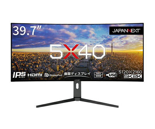 JAPANNEXT 液晶ディスプレイ 39.7型 5120×2160 HDMI×1・DP×1・USB Type-C×1 ブラック スピーカーあり 1台 JN-5X40