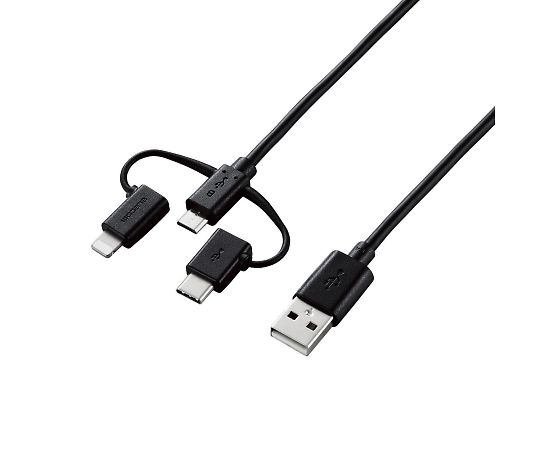 エレコム スマートフォン用USBケーブル 3in1 microUSB+Type-C+Lightning 1.2m ブラック 1本 MPA-AMBLCAD12BK