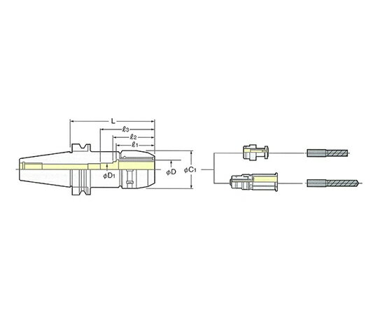 商品名:日研工作所 高圧センタースルー型ミーリングチャック 1式 BT40-C32C-120●C1(mm)：69●D1(mm)：25●l1(mm)：70●l2(mm)：81●l3(mm)：107●重量(kg)：2.8●コード番号：0136BT40C32C120