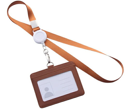 トライメイト リール式平紐ネックストラップ 名刺・IDカードホルダー付き 横型 ブラウン 1個 TR-STP023..