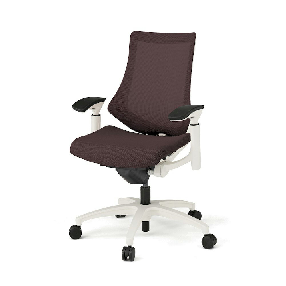 イトーキ／ITOKI エフチエア プレーンメッシュバック ハイバック 可動肘 ホワイトフレーム ナイロン双輪キャスター W9×H2/チョコレートブラウン 1個 KG-177JV-W9H2