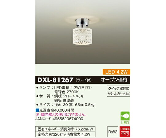 大光電機 レースモチーフ小型LED（シーリングライト） 1個 DXL-81267