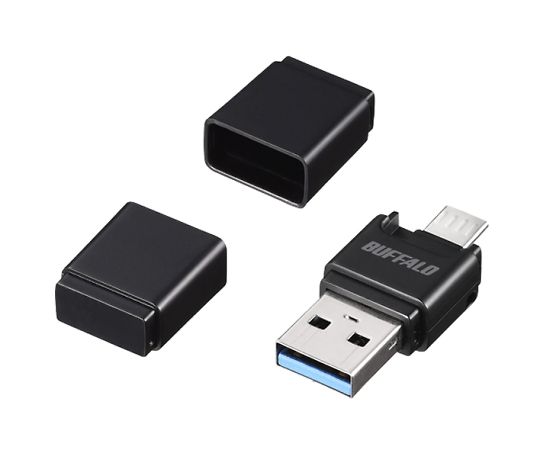 BUFFALO USB3.0　Type-A/microB対応　microSD専用スマホ向けカードリーダー/ライター　ブラック 1個 BS..