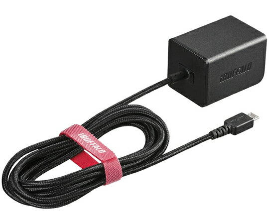 BUFFALO 2.4A USB急速充電器 microUSB急速ケーブル一体型タイプ 1.8m ブラック 1台 BSMPA2401BC1BK