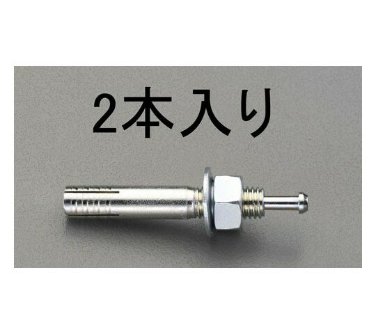 商品名:エスコ M16x150mm 雄ねじアンカー(2本) 1パック(2個入) EA945BA-163●芯棒打ち込み式●本体に挿入された芯棒をハンマーで打込むことにより本体先端が拡張し、コンクリート孔壁に固着します。●施工に特殊な工具を必要としません。●本体外径がねじサイズと同じなので、他の拡張式アンカーと比べ細いドリルで穿孔できます。●本体外径がねじサイズと同じなので、取付物の上から施工でき、位置ずれの問題が発生しません。●芯棒を本体頂部に接するまで打込むことにより施工の完了が確認できるので、施工管理が容易です。●電気亜鉛メッキ●メーカー：サンライズ工業●型番：C16150●用途：ベンチ・手摺りの固定、電気工事、空調工事、配管工事など●ねじサイズ：M16●胴体外径：16.0mm●全長：150mm●ねじ長さ：40mm●下穴径：17.0mm●穿孔深さ：70mm●埋込深さ：60mm●最大取付物厚さ：74mm●最大荷重：引抜／29.40kN（試験値）　せん断／35.28kN（試験値）●許容荷重：引抜／4.36kN（長期）　せん断／15.25kN（長期）●締付けトルクの目安：100N・m●入数：2本