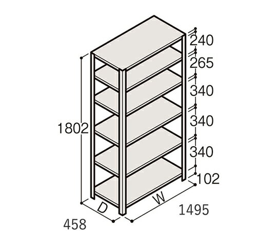 イトーキ／ITOKI 軽量棚 ERR開放型 H1800×W1500×D450 有効棚 5段 1個