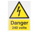 RS Pro 危険警告標識 Danger 240 Volts 英語 プラスチック 黄/黒 917-5406