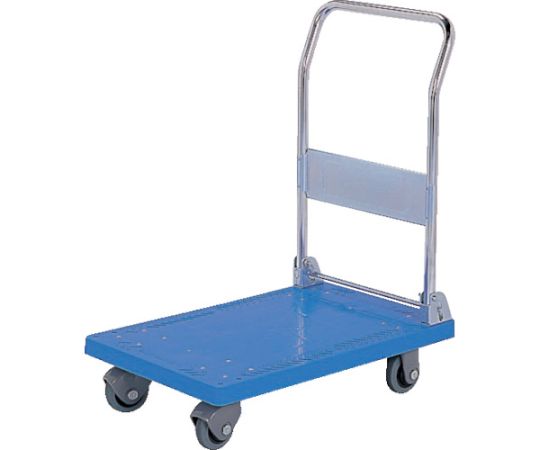 【大型品別途送料】 サンコー（三甲） 樹脂製運搬車 803302 静か台車クリーンSS（折りたたみハンドルタイプ）ブルー 803302-06