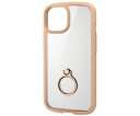 エレコム iPhone 15用ハイブリッドケース TOUGH SLIM LITE フレームカラー 背面クリア リング付き ストラップシート付属 カフェオレ PM-A23ATSLFCRBE
