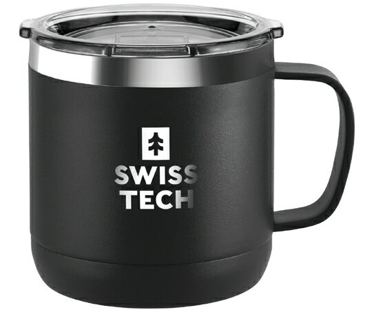 スイステック ステンレス製 真空断熱構造 蓋付きマグカップ 黒色 容量413ml 1個 ST072003