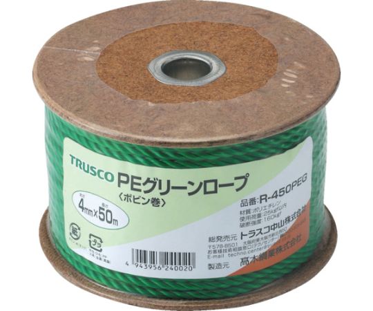 トラスコ中山 PEグリーンロープ　3つ打　線径4mmX長さ50m R-450PEG 1巻