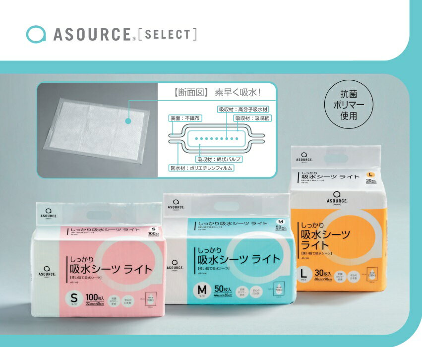ASOURCE SELECT しっかり吸水シーツ AS-13 20枚/袋 サイズ:L 60×90 2500cc 【アソースセレクト】 [3]