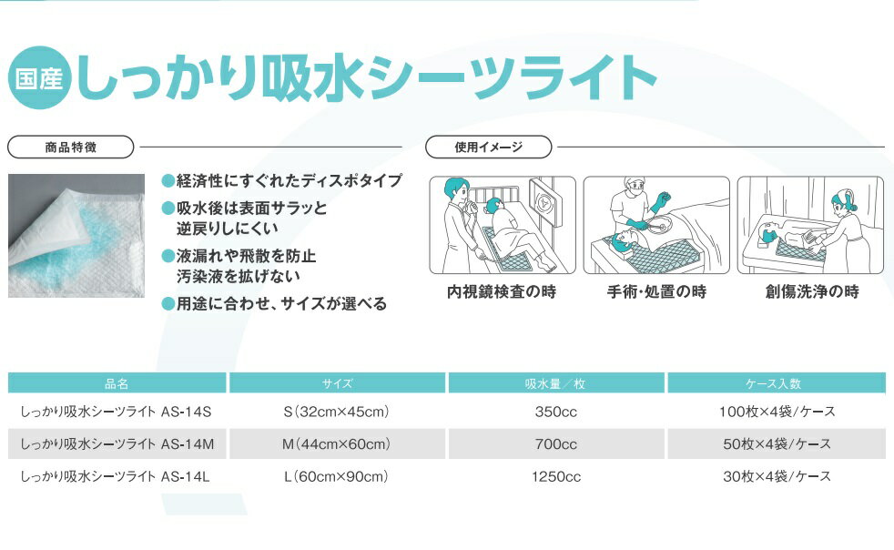 ASOURCE SELECT しっかり吸水シーツ ライト AS-14 サイズ:S (薄型)【アソースセレクト】 [3]