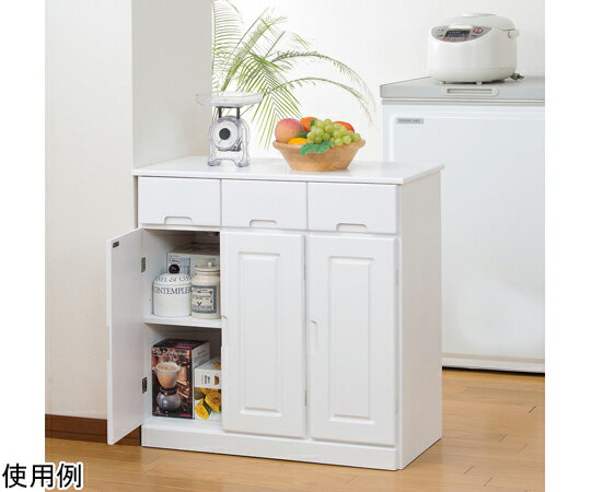 ファミリー・ライフ 天然木カウンターワゴン 3枚扉 ホワイト 0254520 販売単位：1箱