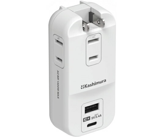 カシムラ 旅行用電源タップ AC3 USBA-C 3.4A 自動識別 リバーシブル WM-34 販売単位：1台