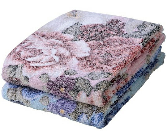 丸宗 泉大津産 花柄おぼろ調プリントタオルケット 2色組 ピンク+ブル a32995 販売単位：1セット(2枚入)