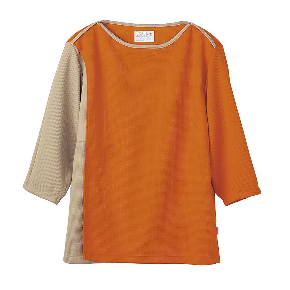 KIRAKU（トンボ） 前開き検診用シャツ オレンジ×ライトブラウン S（身丈65cm） CV305-59 S 販売単位：1枚