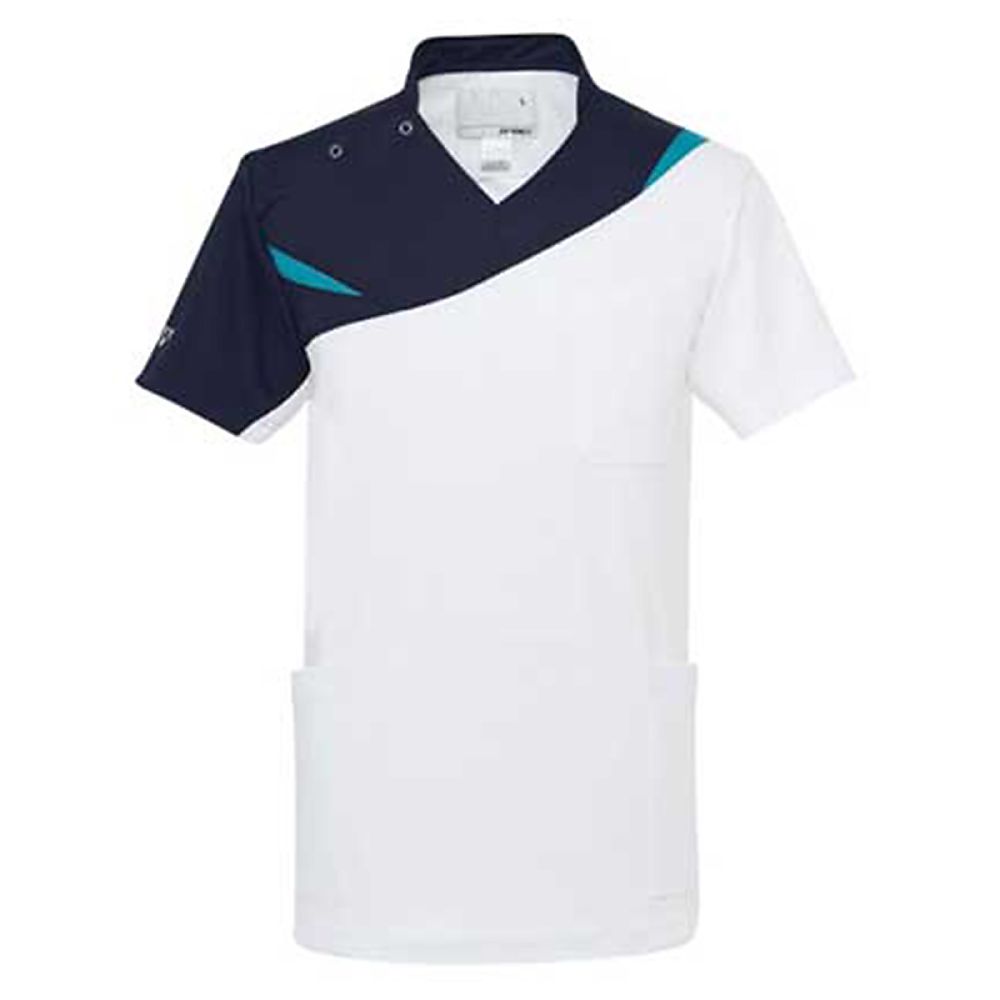 YONEX（トンボ） スクラブ ホワイト×ピーコックグリーン BLL（身丈76cm） CY801-02 BLL 販売単位：1枚