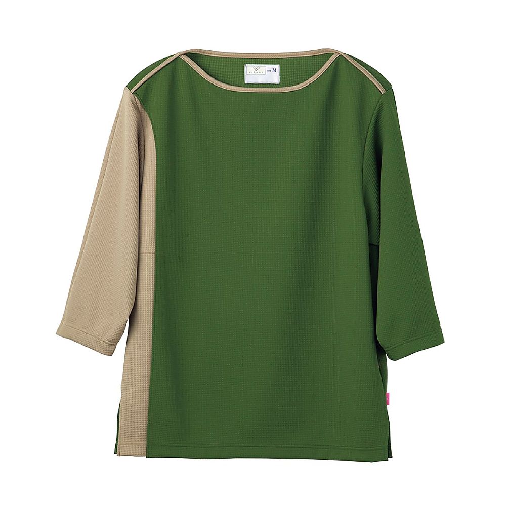 KIRAKU（トンボ） 前開き検診用シャツ オリーブ×ライトブラウン BL（身丈74cm） CV305-42 BL 販売単位：1枚