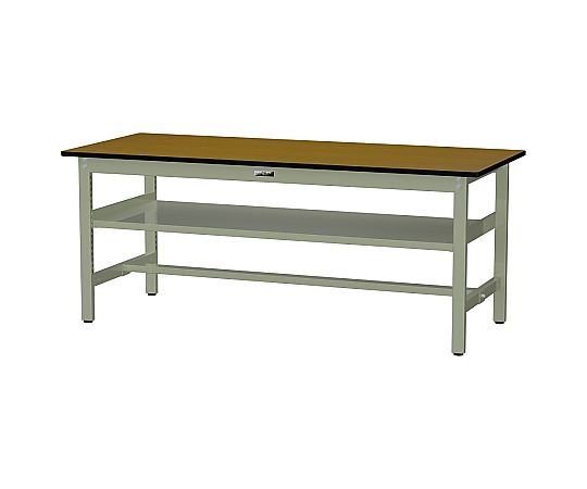 山金工業 軽量作業台/耐荷重300kg_全面中間棚付_固定式_ポリエステル天板_ワークテーブル300シリーズ W1800×D750×H740 木目柄×グリーン 1個 SWP-1875S2-MG 軽量作業台