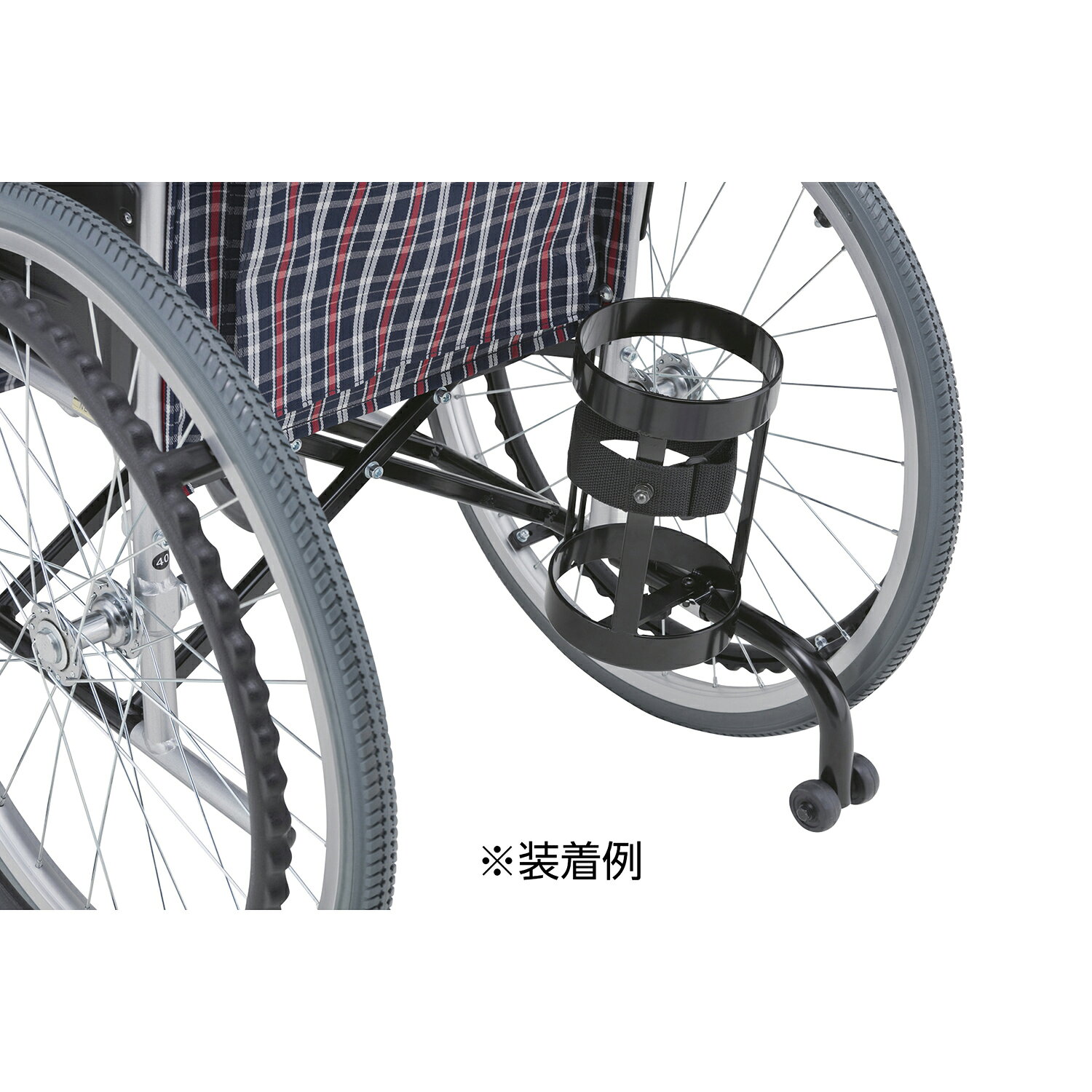 車いす用酸素ボンベ架（転倒防止装置付 日進医療器KF-23J●日進医療器製車いす用オプション。●転倒防止装置付。●KF-23JはNEOシリーズ、NEOαシリーズの自走用、KF-23Hは介助用に対応しています。