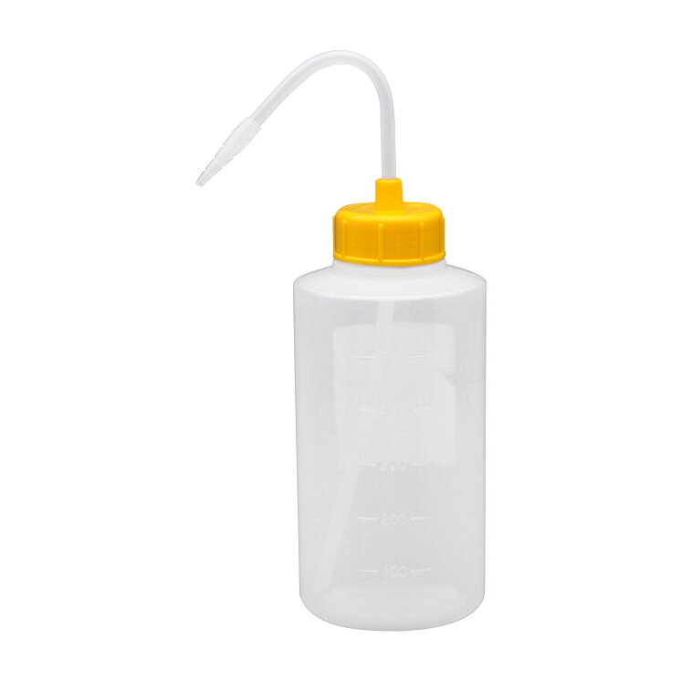 カラーキャップ付洗浄瓶（広口） 広口 レモンイエロー安元化成500ML(12ホンイリ)●カラーキャップにより、用途別など識別に便利です。