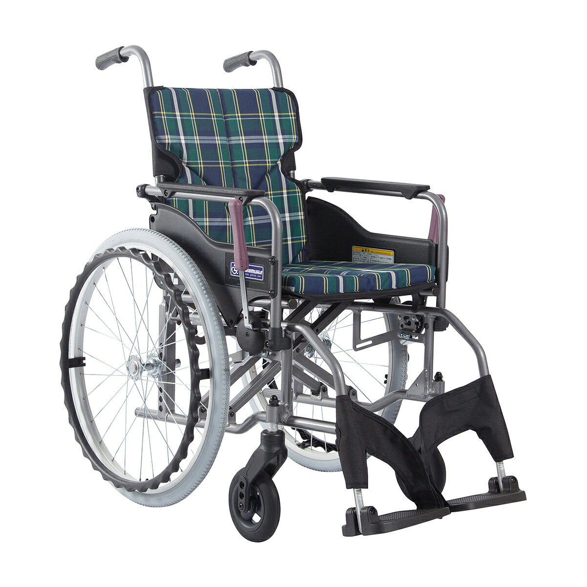 【非課税】カワムラサイクル 車いす モダン Aスタイル 背固定 緑チェックA9KMD-A22-40S-H