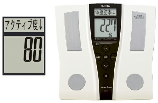 体組成計インナースキャン BC-250-PR カラー：パールホワイトひょう量：150kg目量：0.1kg（0?100kg）/0.2kg（100?150kg）サイズ：W305×D296×H43mm重量：約1.3kg電源：単3乾電池×4コ（付属）主な機能：体重、体脂肪率、内臓脂肪レベル、BMI、推定骨量、筋肉量、基礎代謝量、体水分率、アクティブ度。脚の筋肉量が客観的にわかるアクティブ度を搭載。設定方法と操作手順を音声と文字で案内する簡単操作。