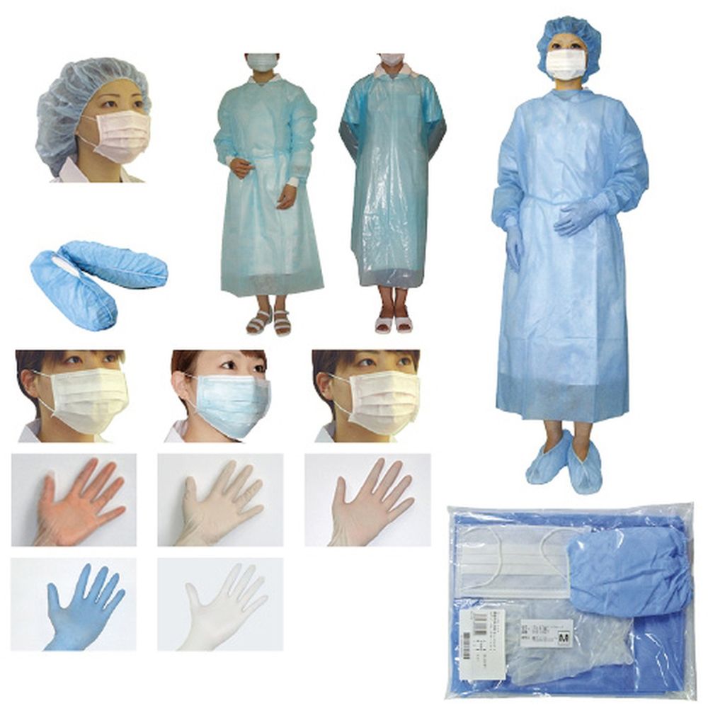 感染予防対策キット（PEガウンM） ニトリルPFホワイト（S） FR-350CM（マスクFR-193ツキ 10組 ファーストレイト 23-6720-1250