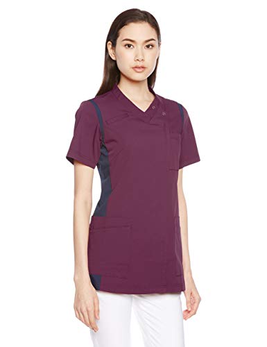 KAZEN（カゼン）　レディススクラブ（前開き）　972-45（ワインXネイビー）　EX