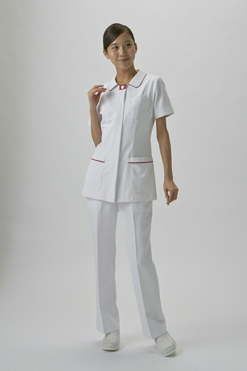 オンワード　白衣　ジャケット（ホワイト×ローズ）　M　BR-1087　1枚