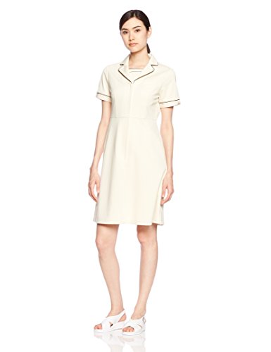 (キャララ) Calala 前開きストレッチ襟パイピングワンピース【透防止/制電/ストレッチ】医療白衣CL-0241 CL-0241 C-7 ベージュ 7号