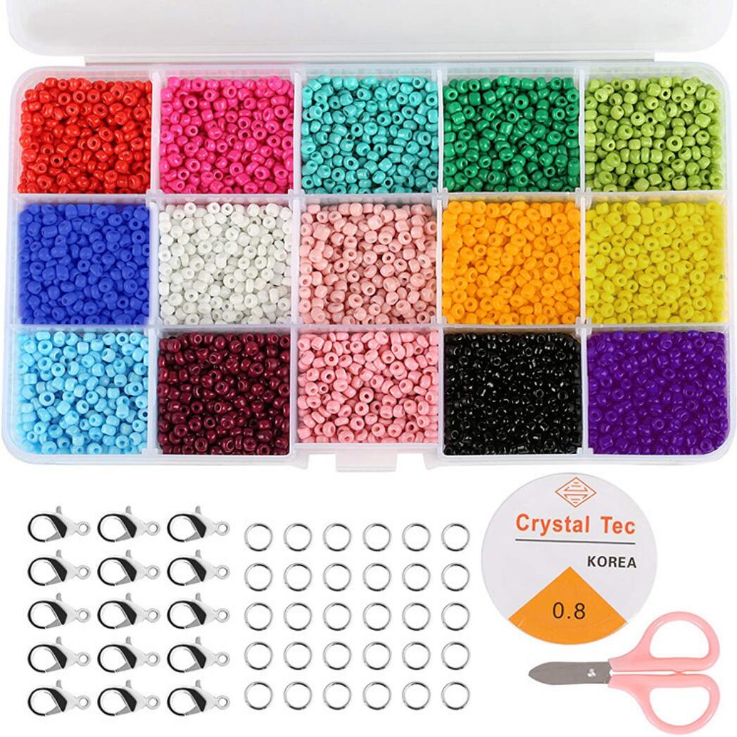 ビーズ 手芸 アクセサリー ガラスビーズ 丸 3mm 15色 7500個 DIY 手作りアクササリー カニカン マルカン シリコンゴム パーツセット