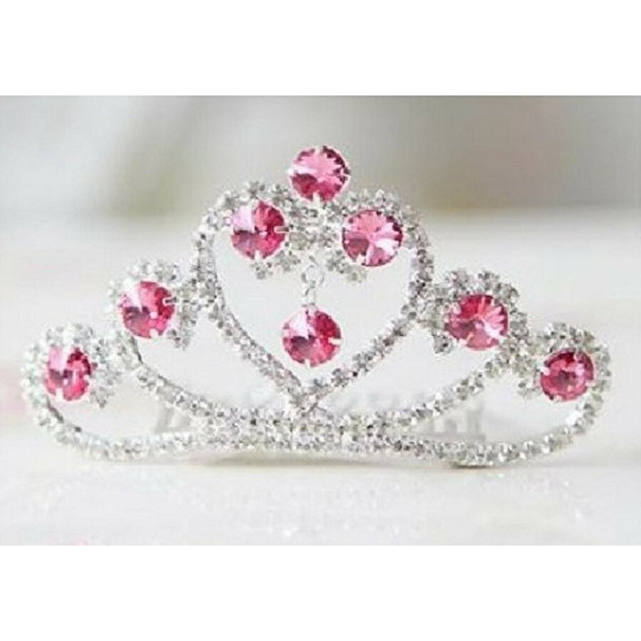 子供衣装ピンクダイヤが揺れるティアラカチューシャ髪飾りプリンセスタイプ結婚式舞台ドレス