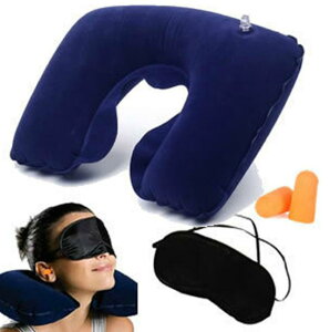 エアピロー ネックピロー 空気枕 U型 ネック携帯枕 アイマスク/ 耳栓付き