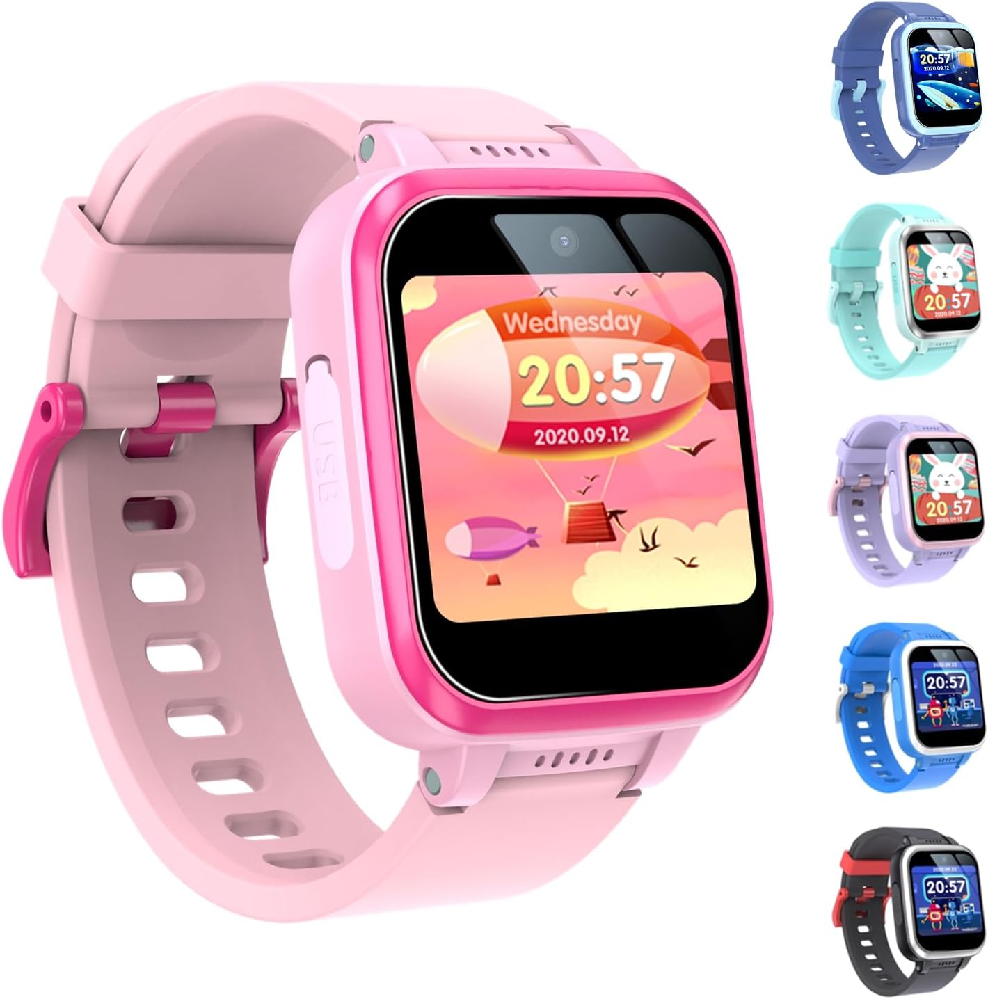 キッズ 腕時計 スマートウォッチ 子供スマートウォッチ smart watch 女の子 おもちゃ 男の子 5歳 6歳 7歳 8歳 自撮りカメラ ゲーム 音楽 アラーム 歩数計 録画録音 誕生日 プレゼント (ピンク) クリスマス