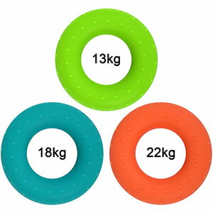 ハンドグリップ 握力トレーニング 筋力トレ リハビリ 指の強化 手の機能回復 ハンドエクササイズリング トレーニング 硬さレベル3種類セット 全3色 シリコン製