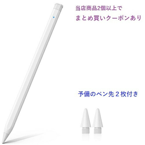 【エントリーで最大P46倍_お買い物マラソン】タッチペン iPad ペン スタイラスペン iPad/iPad Air/iPad mini/iPad Pro対応 ペンシル 極細 高感度 iPad pencil傾き感知 磁気吸着 パームリジェクション付き 軽量 USB-C充電式 ペン先2本付属 ホワイト S10