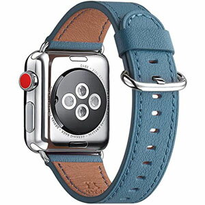 【ポイント20倍！5/31 12時迄】コンパチブル Apple Watch バンド 本革レザー iWatch SE,Series 6/5/4/3/2/1、Sport、Edition バンド交換 バンド 42mm 44mm ブルー バンド+シルバー バックル