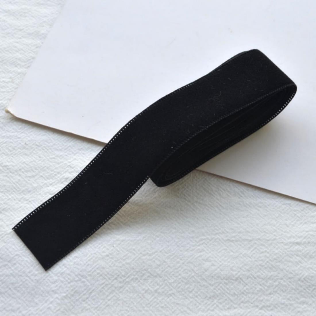 ベロア リボン 両面 ベルベットリボン 幅25mm 長さ1メートル 手作りリボン髪飾り (ブラック)